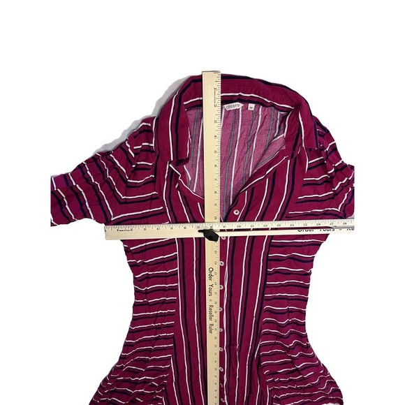 Cover Story Womens Maxi Dress Burgundy Red Striped Size M 3/4 Sleeve Button Up - Picture 10 of 10
